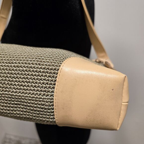The Sak Y2K Shoulder Bag Knit Woven Purse Vintage 90s Hobo Cream Gray Crochet - Picture 6 of 11